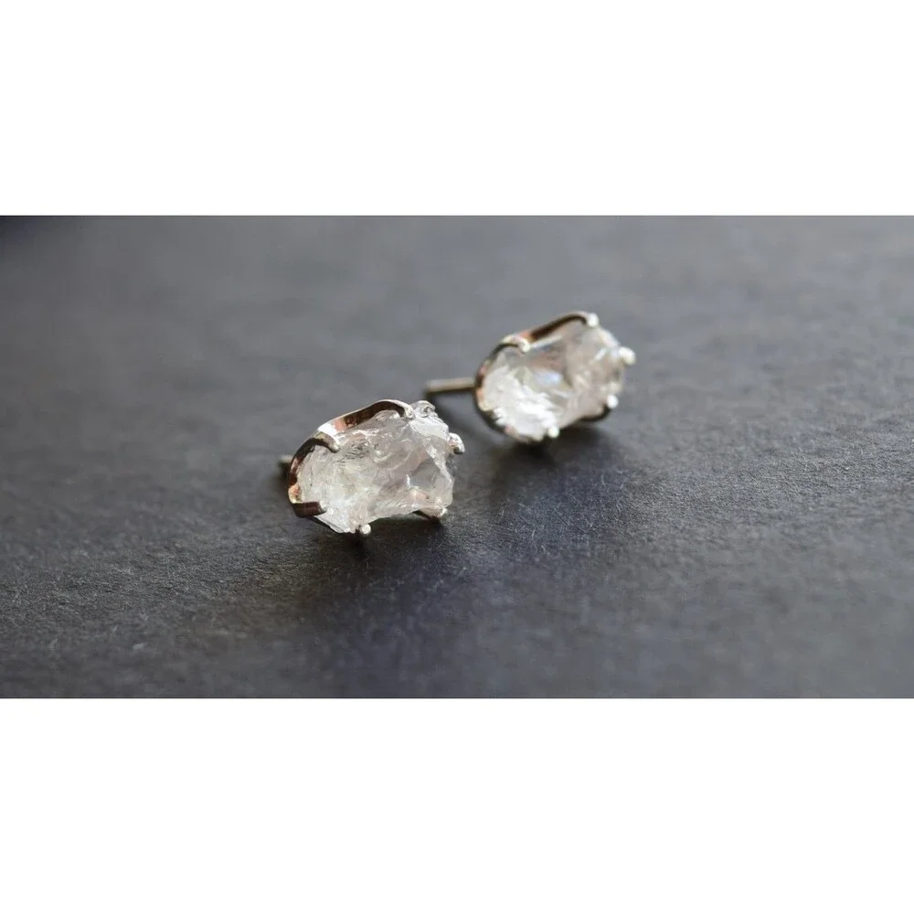Lake County diamond earrings, 925 sterling silver, raw gemstones